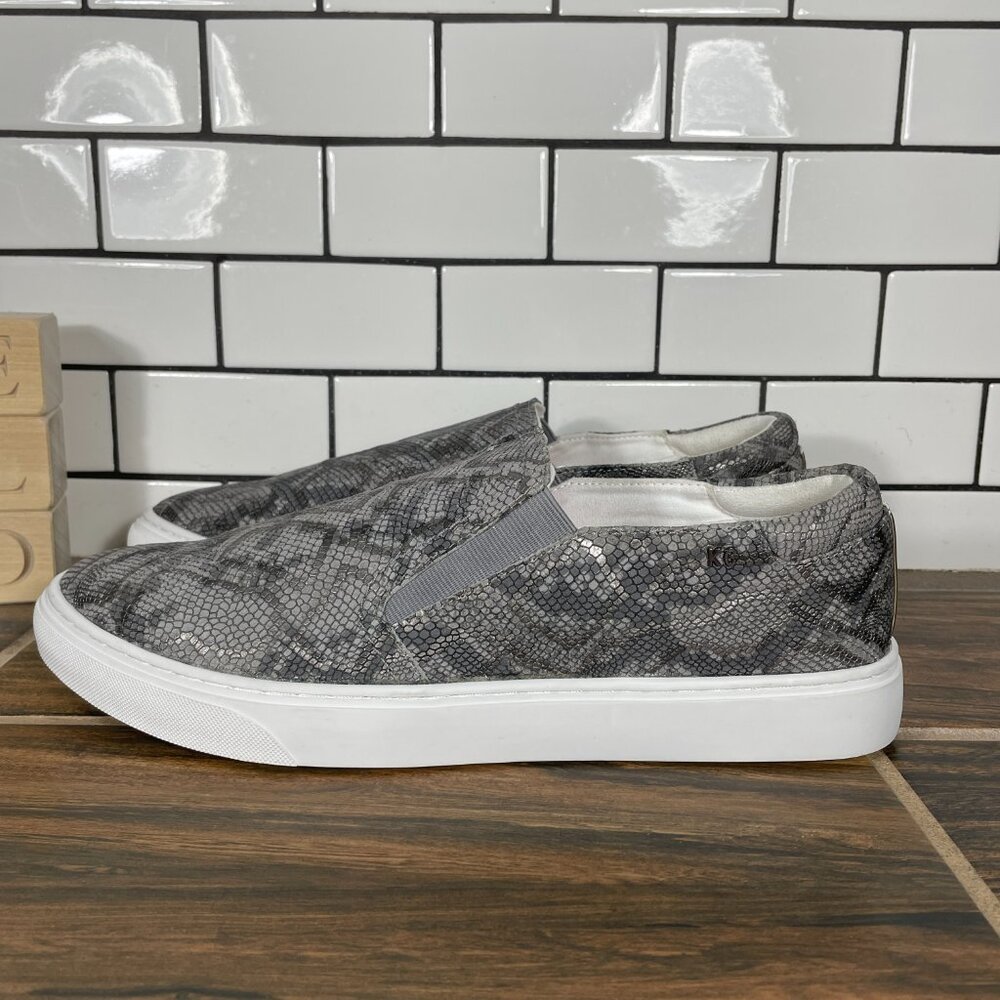 Kenneth Cole Mara Shoes Womens 8.5 Gray Reptile Print Leather Slip On Sneakers